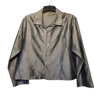 Chico's Design Silver Gray Silk Long Sleeve Jacket Large EUC